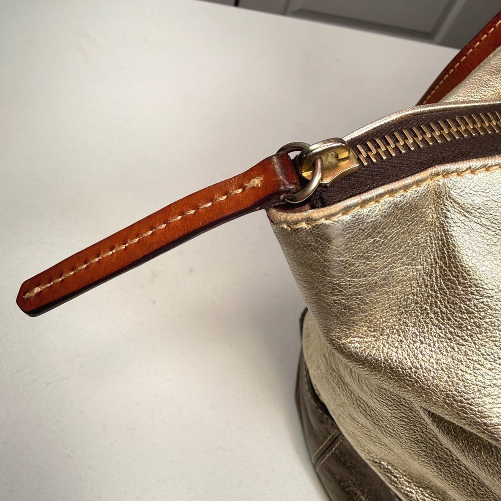 Dooney & Bourke O-Ring Shopper Tote Metallic Gold Bronze Leather Shoulder Bag L - Picture 10 of 15